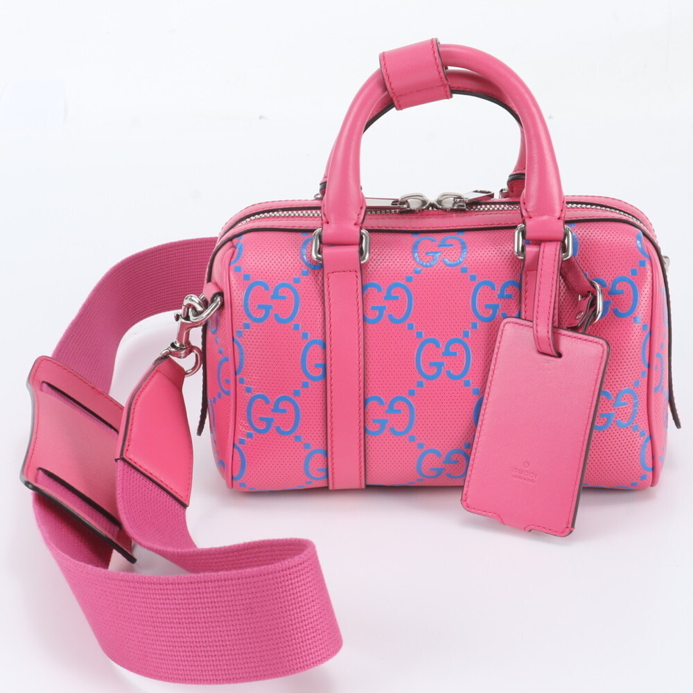 Gucci GG Embossed Duffle 725292 Leather 2-Way Shoulder Bag Mini Boston for Women